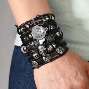 Gothic Bracelets 5 Yin Yang Card Flush Ace of Spades Anchor Skull